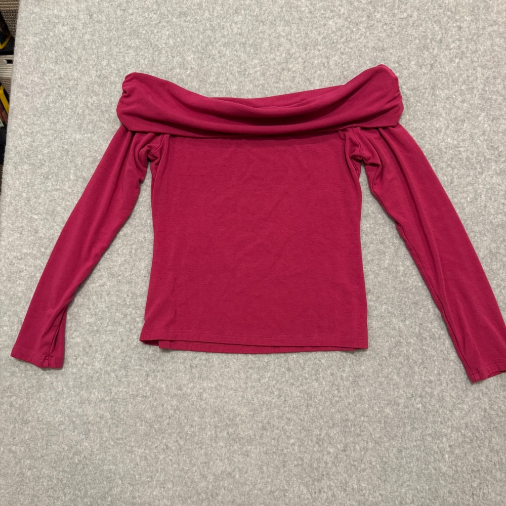 Y2K Magenta Off The Shoulder Long Sleeve Top Draped Neckline Pink Size L - Picture 10 of 10